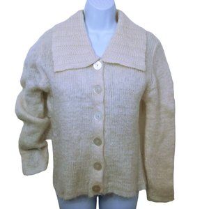 Vintage 50s Hewlett Mills Italian Vogue Cardigan Sweater -M(8) Wool Mohair Beige